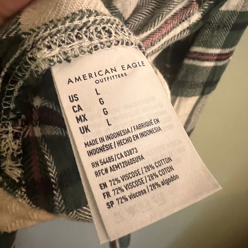 American Eagle Plaid Button Down White Green Wome… - image 4